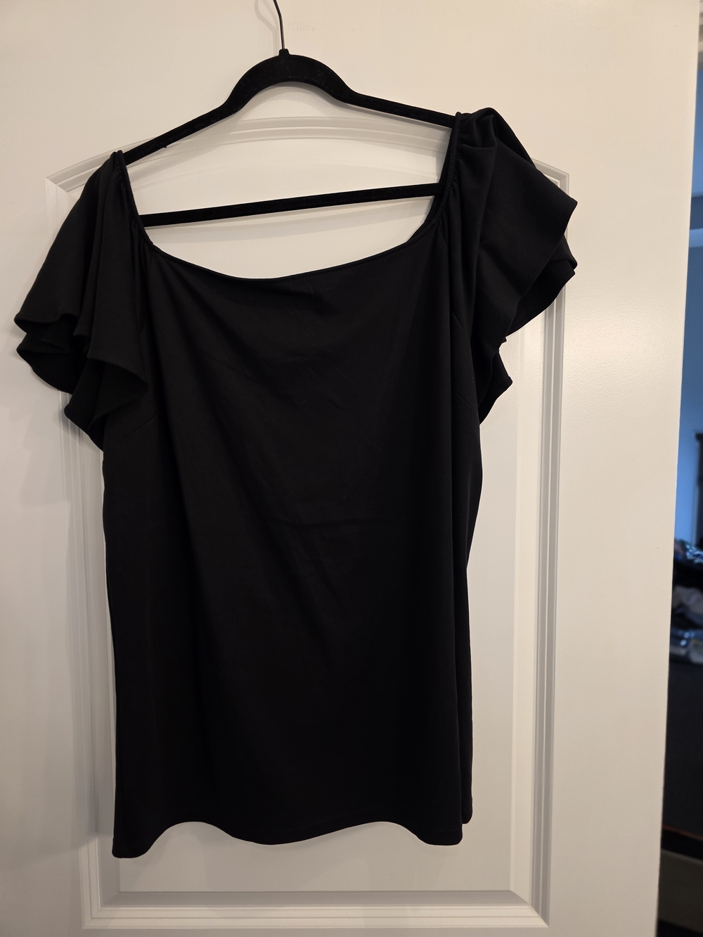 Polo by Ralph Lauren Black Off-Shoulder Ruffle Sleeve Top
